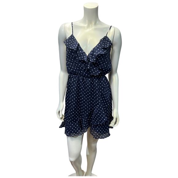 Forever 21 Navy White Polka Dot Ruffle Mini Dress Spaghetti Straps Size M - Picture 1 of 5